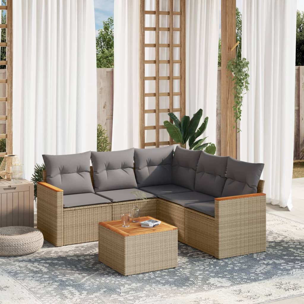 Set Divano da Giardino 6 pz con Cuscini Beige Misto Polyrattan 3225968