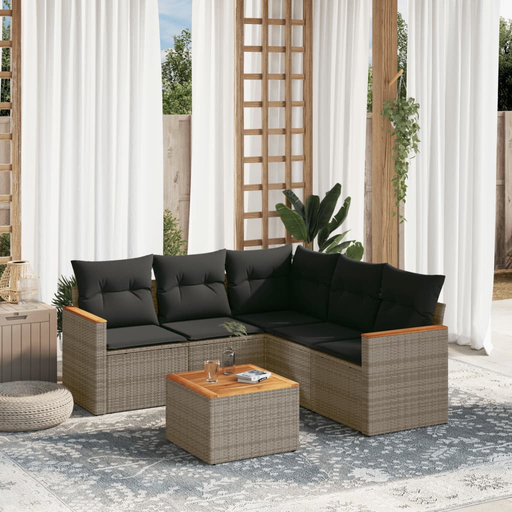 Set Divano da Giardino 6 pz con Cuscini Grigio in Polyrattan 3225969