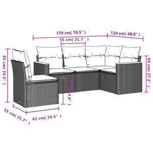 Set Divani da Giardino 5 pz con Cuscini in Polyrattan Nero 3225971