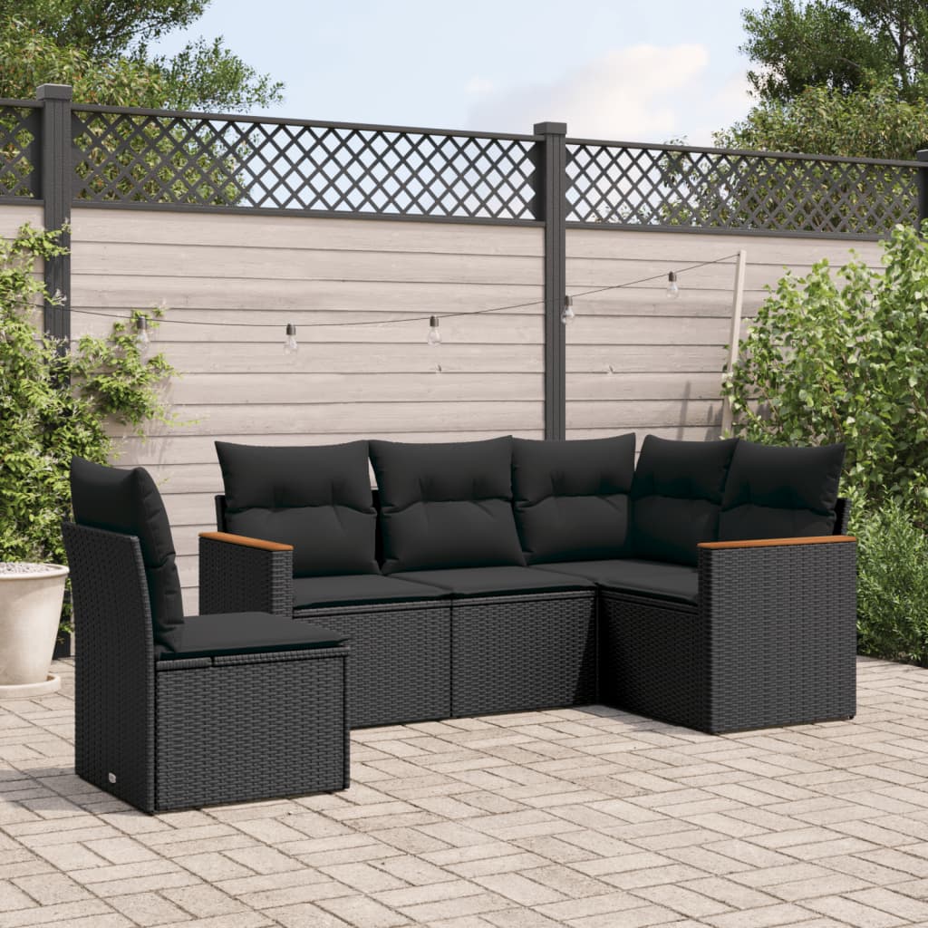 Set Divani da Giardino 5 pz con Cuscini in Polyrattan Nero 3225971