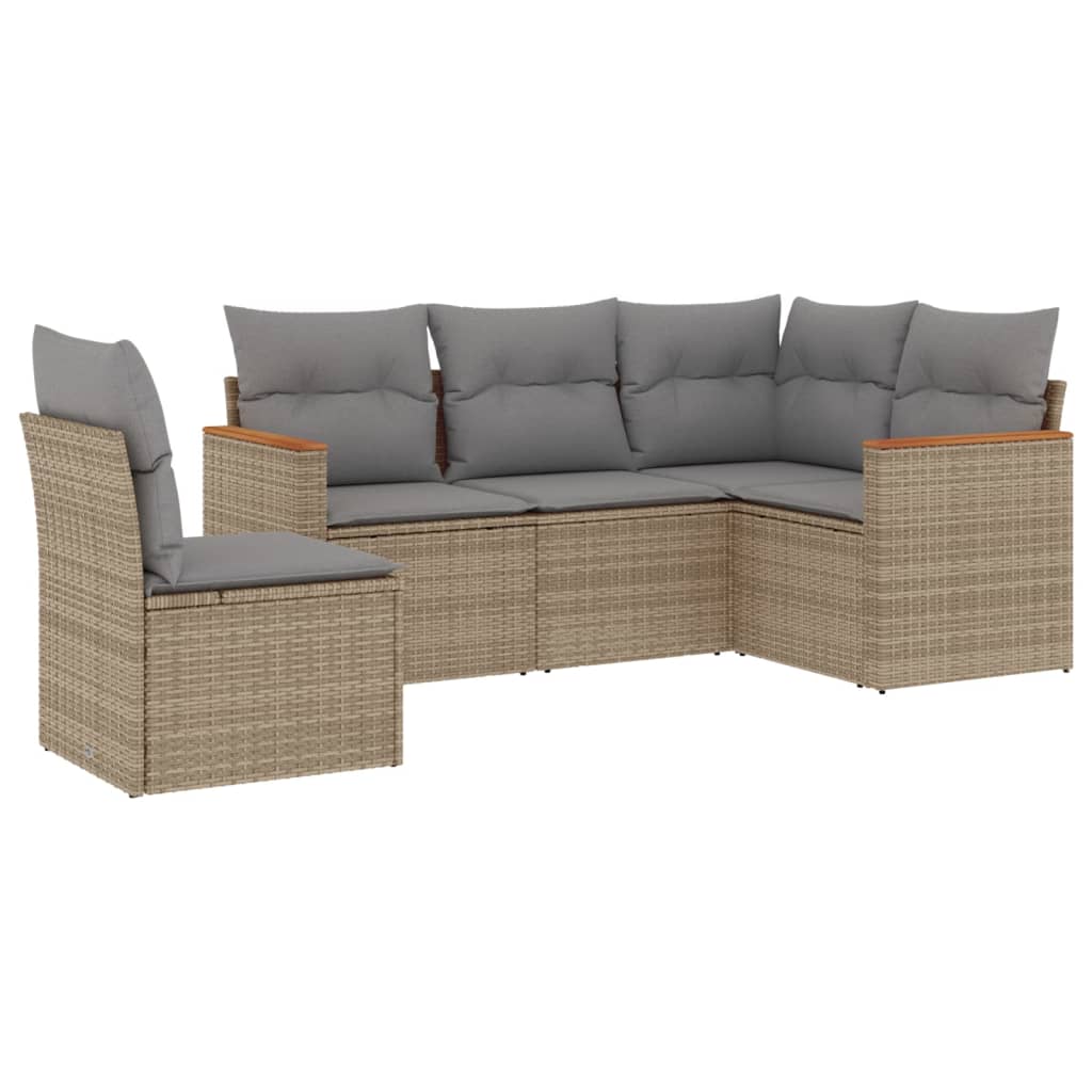 Set Divano da Giardino 5 pz con Cuscini Beige Misto Polyrattan 3225975