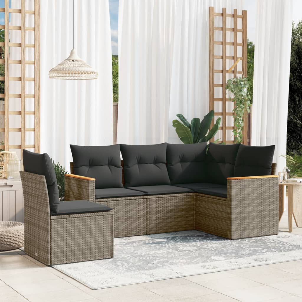 Set Divano da Giardino 5 pz con Cuscini Grigio in Polyrattan 3225976