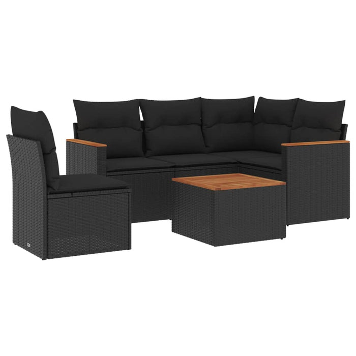 Set Divano da Giardino 6 pz con Cuscini Nero in Polyrattan 3225978