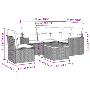 Set Divano da Giardino 6 pz con Cuscini Nero in Polyrattan 3225978