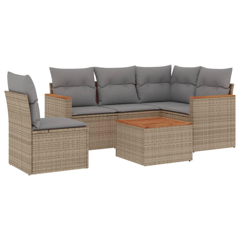 Set Divano da Giardino 6 pz con Cuscini Beige Misto Polyrattan 3225982