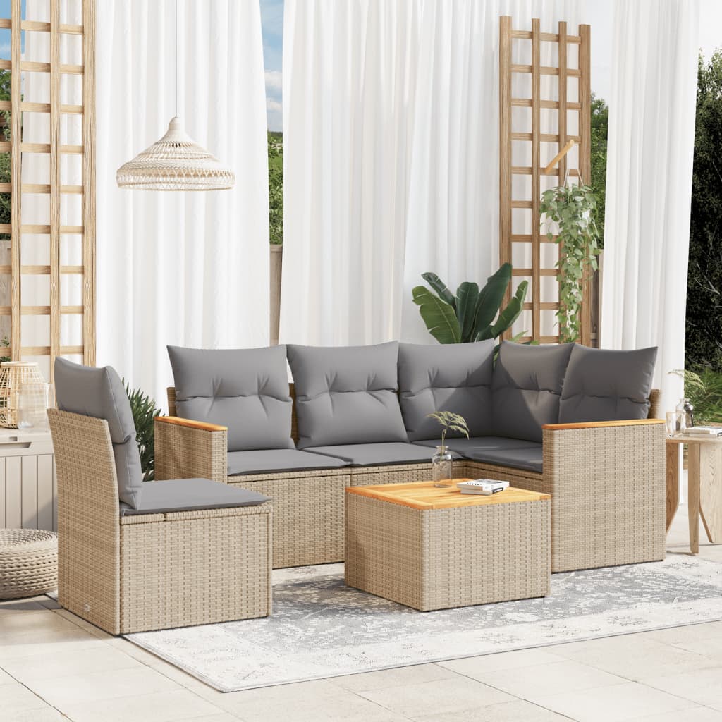 Set Divano da Giardino 6 pz con Cuscini Beige Misto Polyrattan 3225982