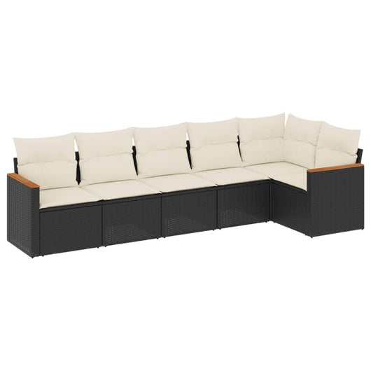 Set Divano da Giardino 6 pz con Cuscini Nero in Polyrattan 3225986