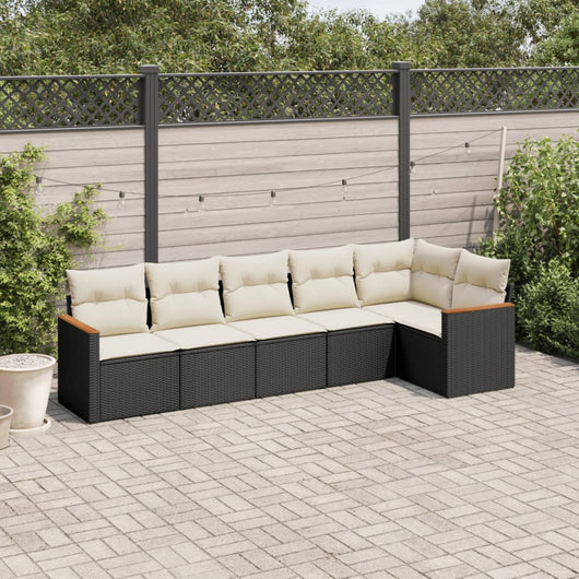 Set Divano da Giardino 6 pz con Cuscini Nero in Polyrattan 3225986