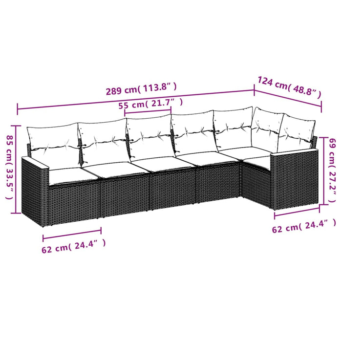 Set Divano da Giardino 6 pz con Cuscini Beige Misto Polyrattan 3225989