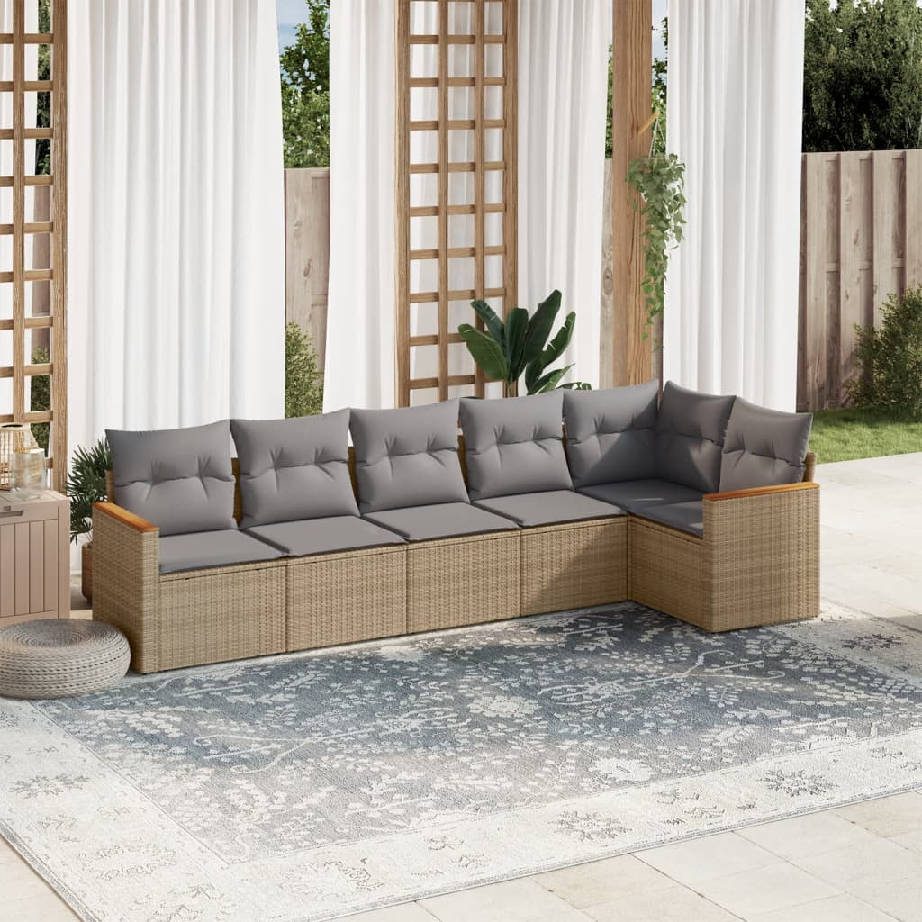 Set Divano da Giardino 6 pz con Cuscini Beige Misto Polyrattancod mxl 114535