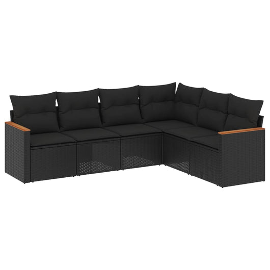 Set Divano da Giardino 6 pz con Cuscini Nero in Polyrattan 3225999