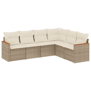 Set Divano da Giardino 6 pz con Cuscini Beige in Polyrattan 3226002