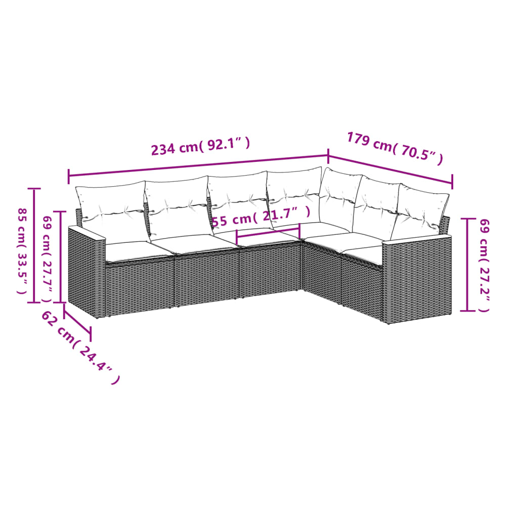 Set Divano da Giardino 6 pz con Cuscini Beige in Polyrattan 3226002