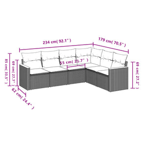 Set Divano da Giardino 6 pz con Cuscini Beige in Polyrattan 3226002