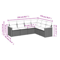 Set Divano da Giardino 6 pz con Cuscini Grigio in Polyrattan 3226004