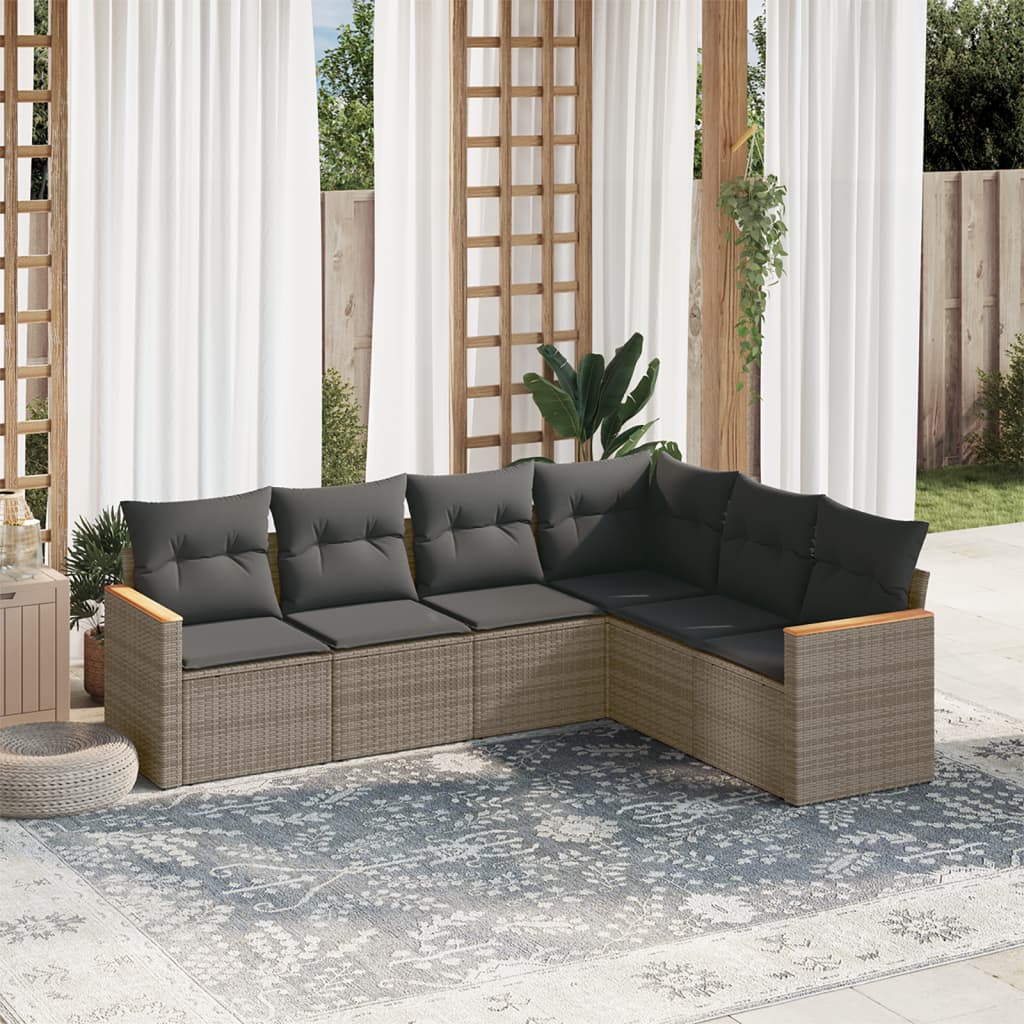 Set Divano da Giardino 6 pz con Cuscini Grigio in Polyrattan 3226004