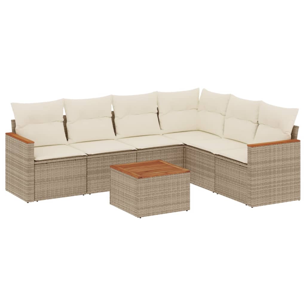 Set Divani da Giardino 7 pz con Cuscini Beige in Polyrattan 3226009