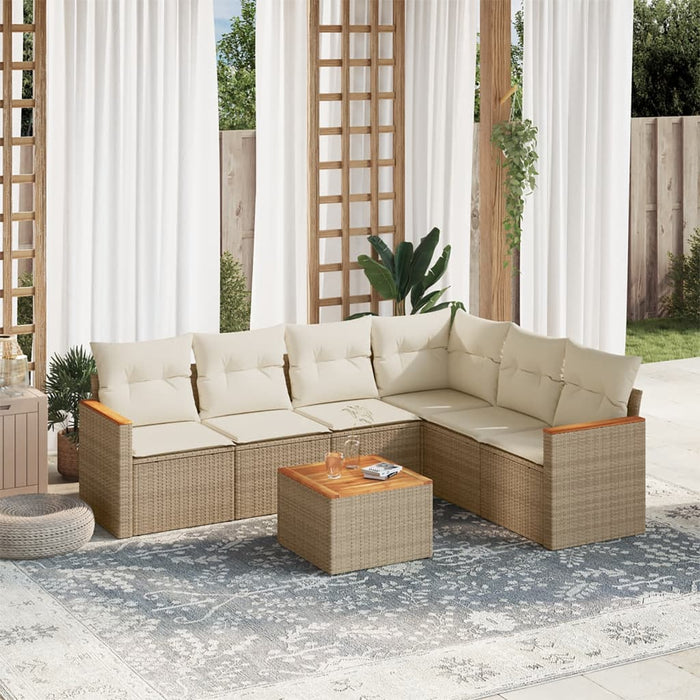 Set Divani da Giardino 7 pz con Cuscini Beige in Polyrattan 3226009