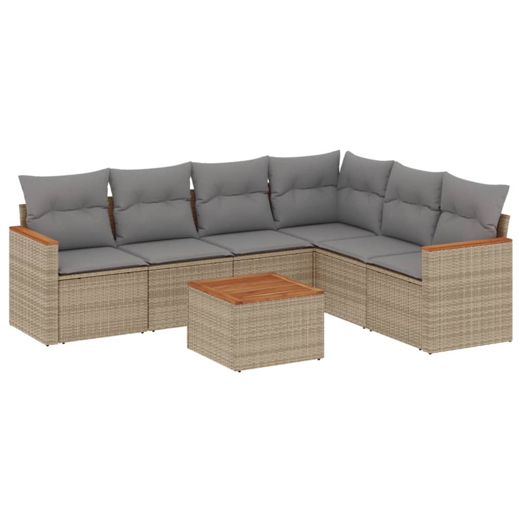 Set Divano da Giardino 7 pz con Cuscini Beige Misto Polyrattancod mxl 113057