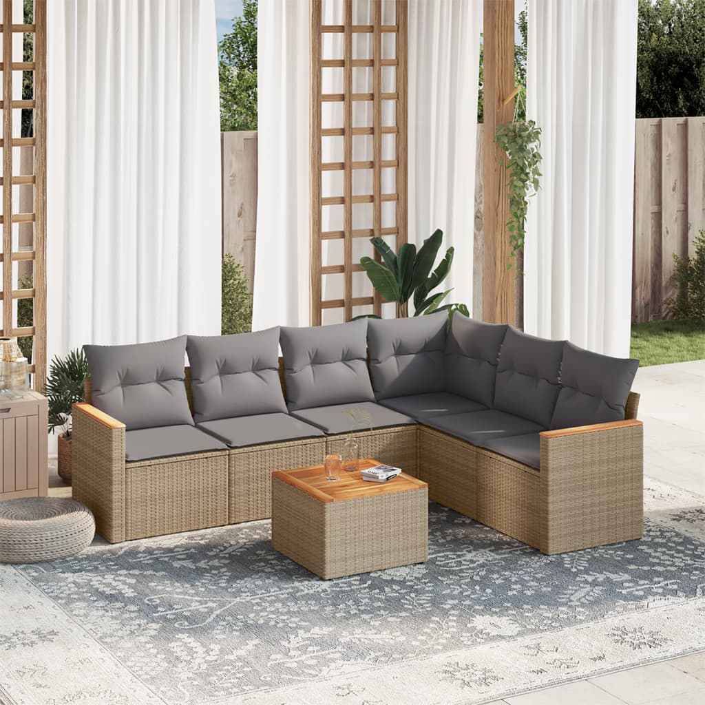 Set Divano da Giardino 7 pz con Cuscini Beige Misto Polyrattancod mxl 113057