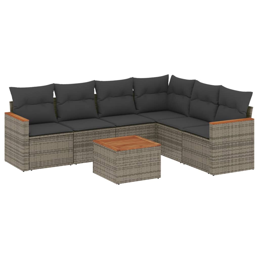 Set Divani da Giardino 7 pz con Cuscini Grigio in Polyrattan 3226011