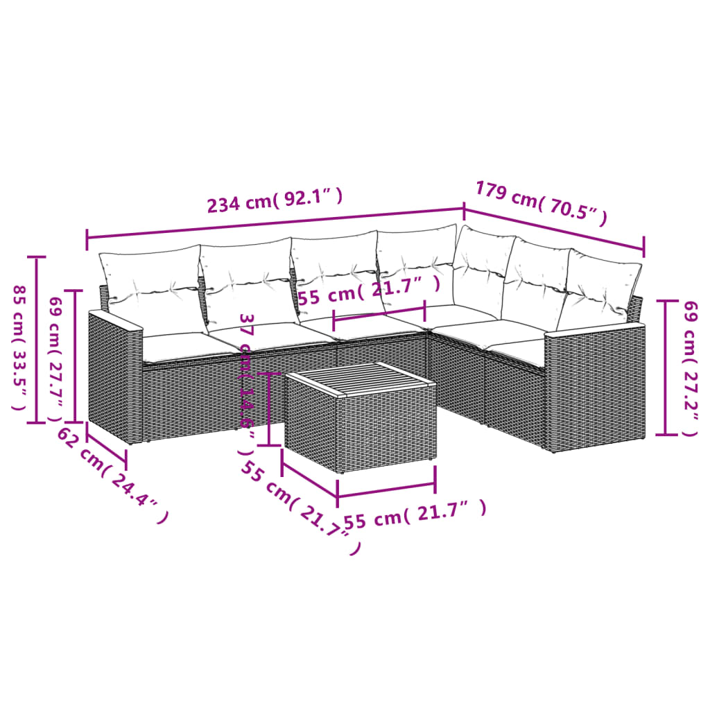 Set Divani da Giardino 7 pz con Cuscini Grigio in Polyrattan 3226011