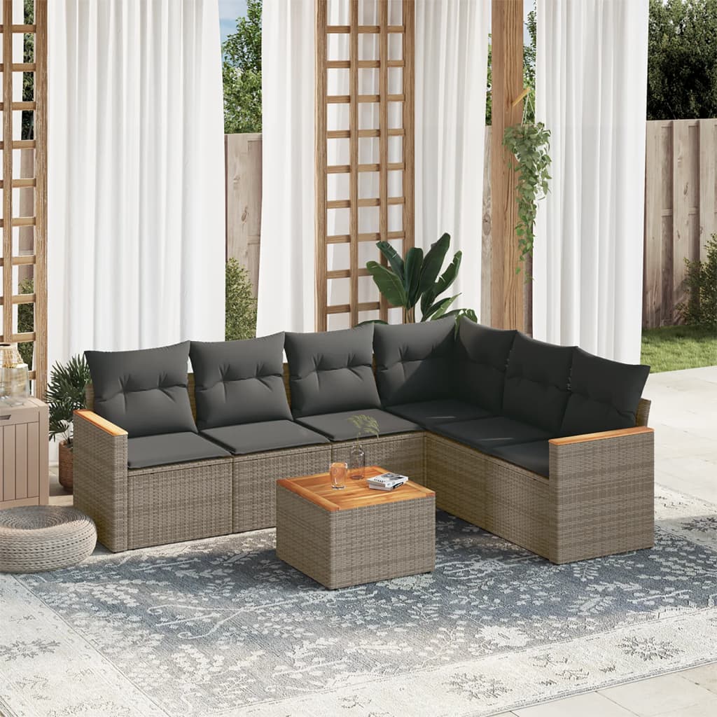 Set Divani da Giardino 7 pz con Cuscini Grigio in Polyrattan 3226011