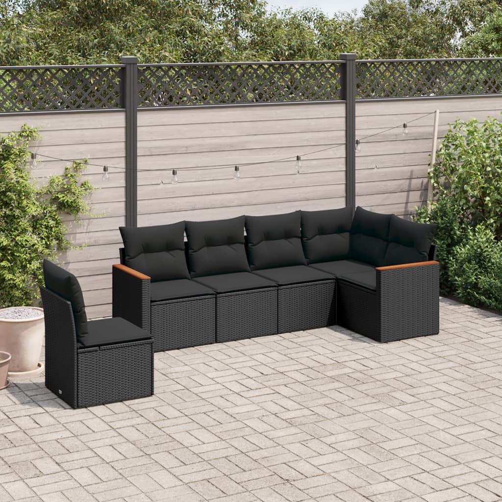 Set Divano da Giardino 6 pz con Cuscini Nero in Polyrattan 3226013