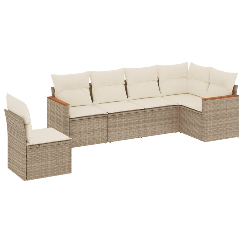 Set Divano da Giardino 6 pz con Cuscini Beige in Polyrattan 3226016