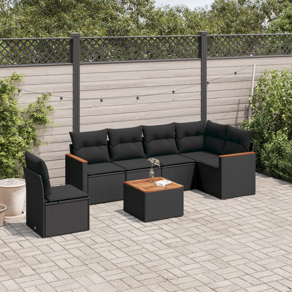 Set Divani da Giardino con Cuscini 7pz Nero Polyrattan 3226020