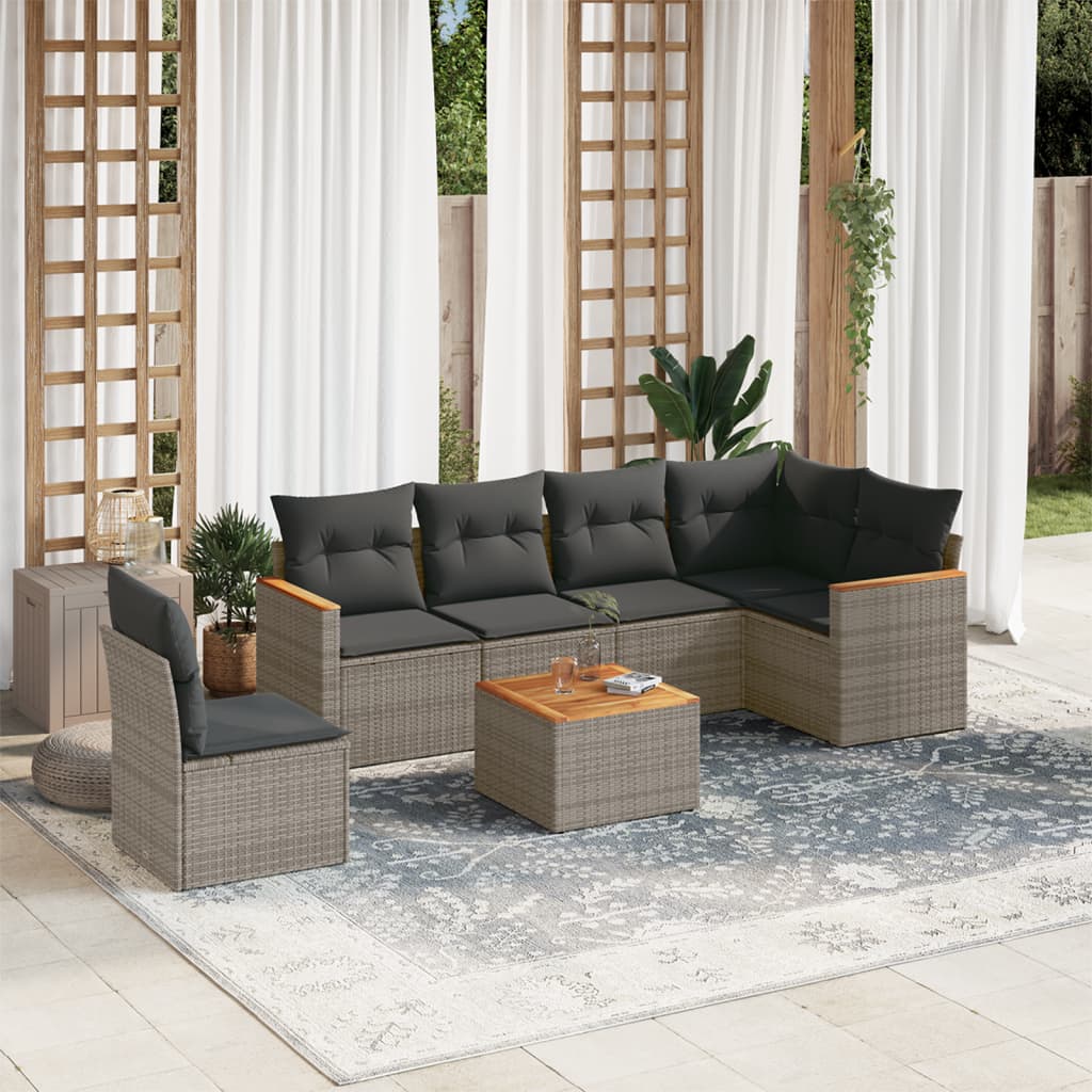 Set Divani da Giardino 7 pz con Cuscini Grigio in Polyrattancod mxl 113059