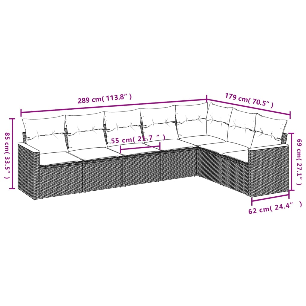 Set Divani da Giardino con Cuscini 7pz Nero Polyrattan 3226027