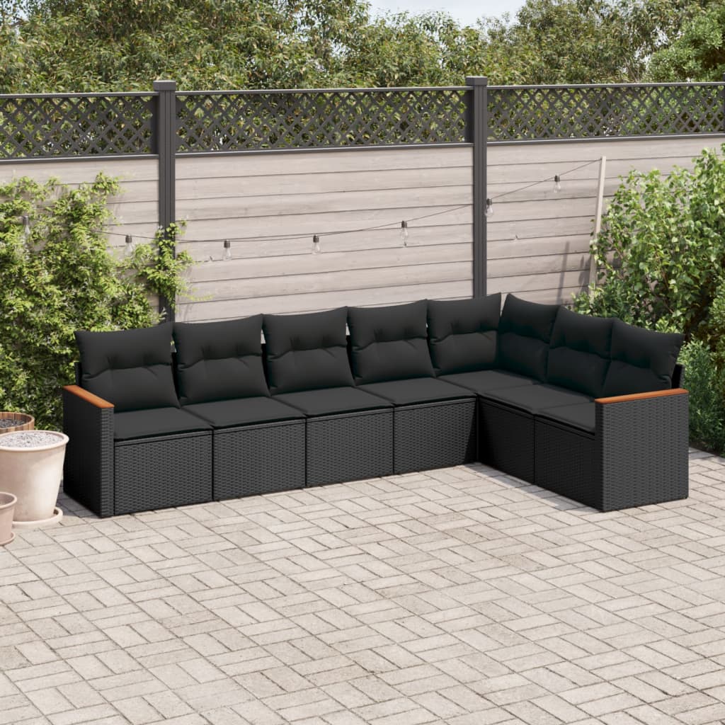 Set Divani da Giardino con Cuscini 7pz Nero Polyrattan 3226027