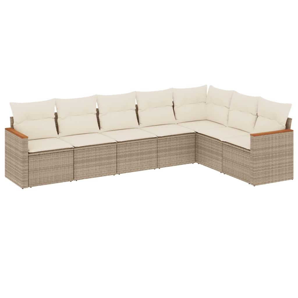 Set Divani da Giardino 7 pz con Cuscini Beige in Polyrattan 3226030