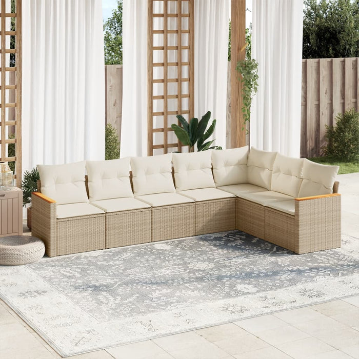 Set Divani da Giardino 7 pz con Cuscini Beige in Polyrattan 3226030