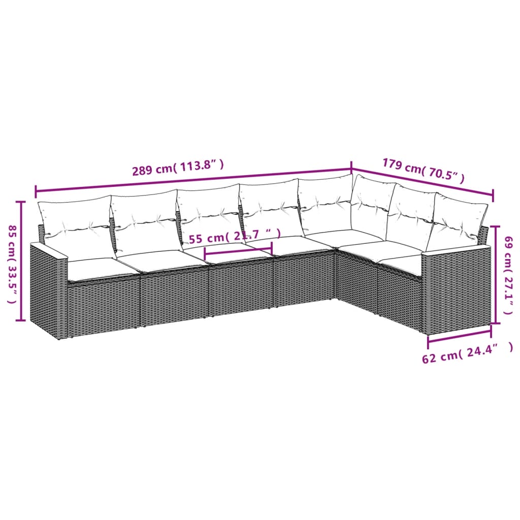 Set Divano da Giardino 7 pz con Cuscini Beige Misto Polyrattan 3226031