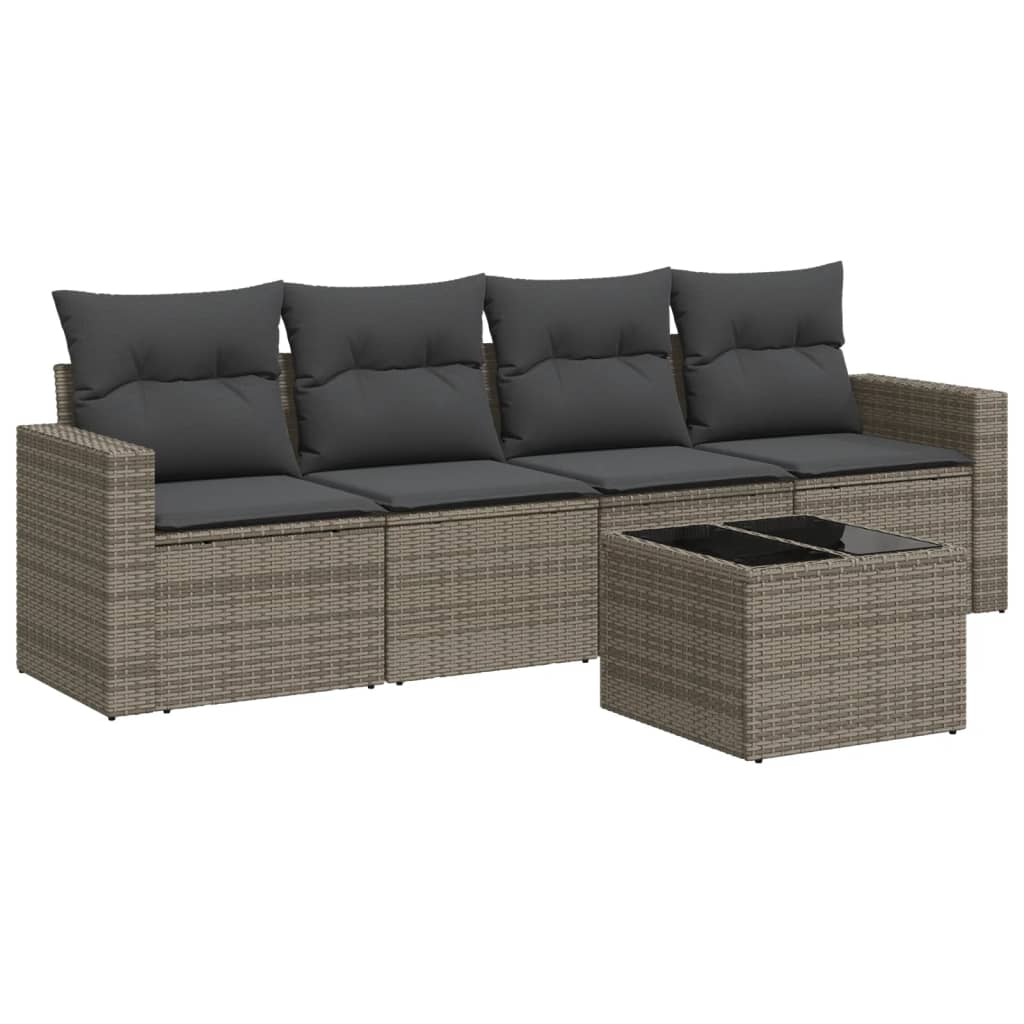 Set Divano da Giardino 5 pz con Cuscini Grigio in Polyrattan 3251027