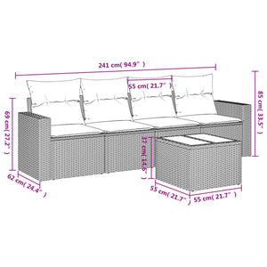 Set Divano da Giardino 5 pz con Cuscini Grigio in Polyrattan 3251027