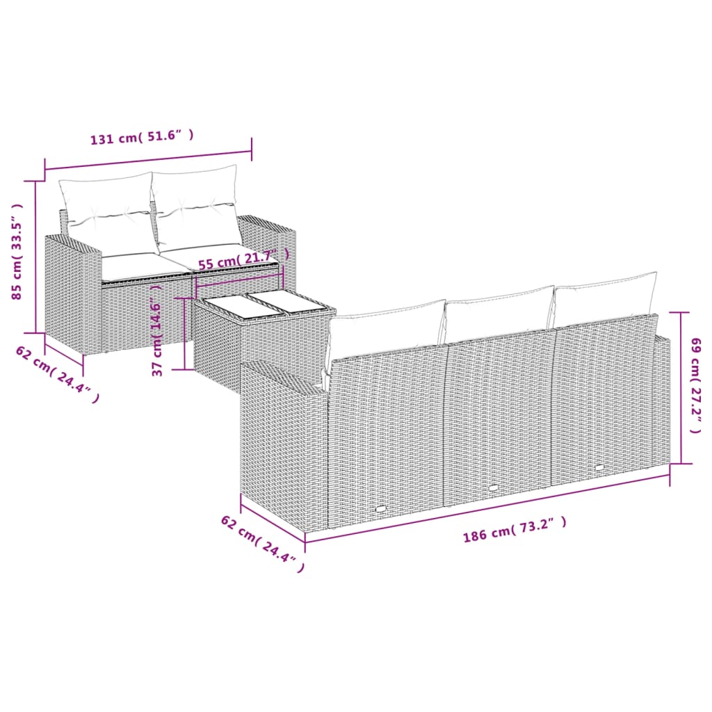 Set Divano da Giardino 6 pz con Cuscini Nero in Polyrattan 3251032