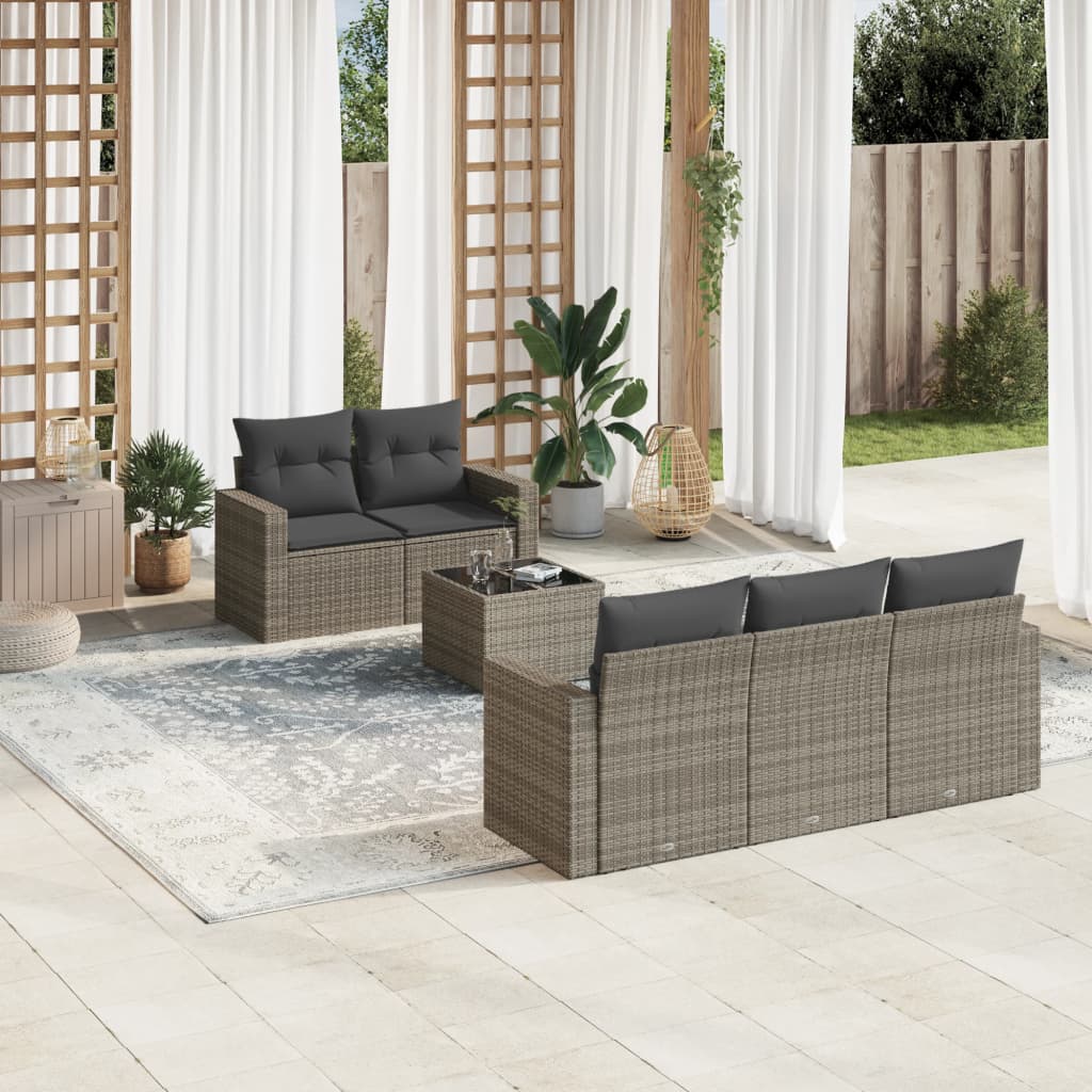 Set Divano da Giardino 6 pz con Cuscini Grigio in Polyrattan 3251037