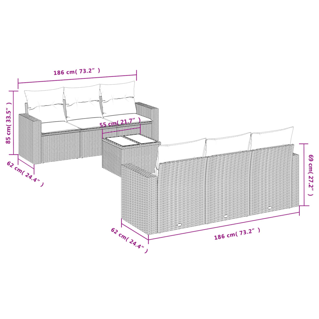 Set Divani da Giardino 7 pz con Cuscini Grigio in Polyrattan 3251047