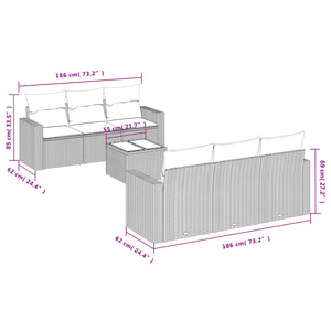 Set Divani da Giardino 7 pz con Cuscini Grigio in Polyrattan 3251047