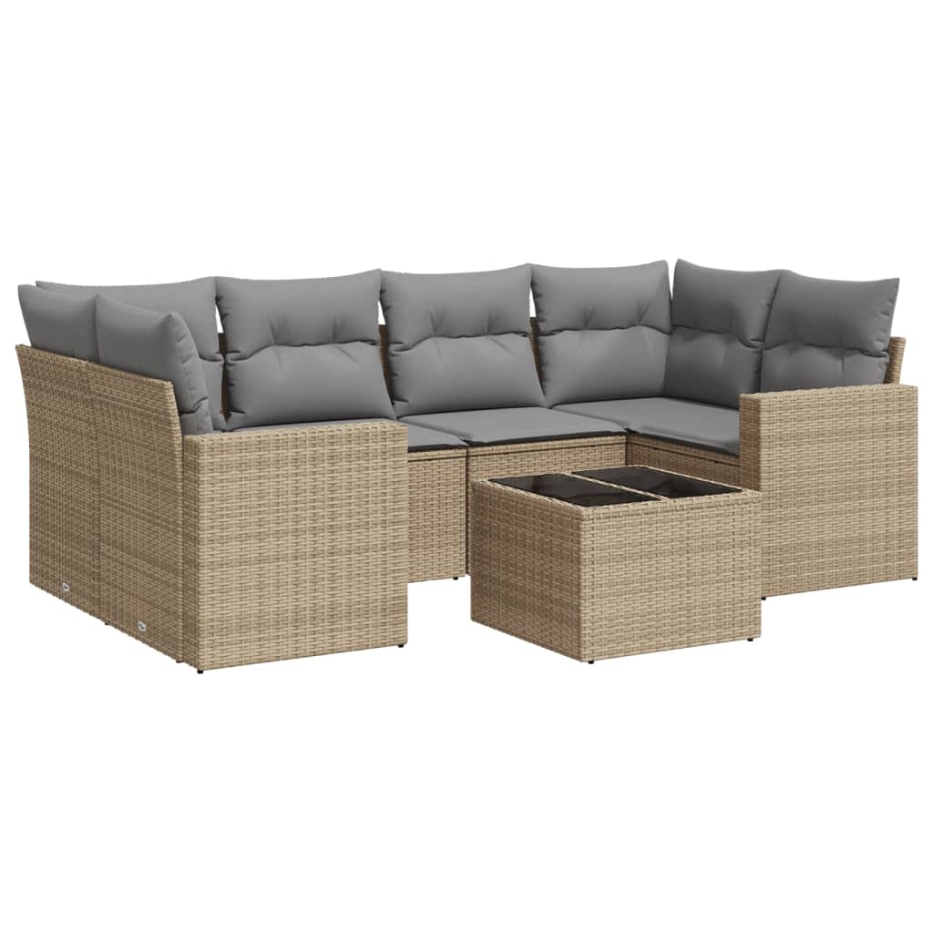 Set Divani da Giardino 7 pz con Cuscini Beige in Polyrattancod mxl 110991