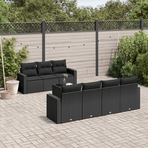 Set Divani da Giardino con Cuscini 8 pz Nero in Polyrattan 3251062