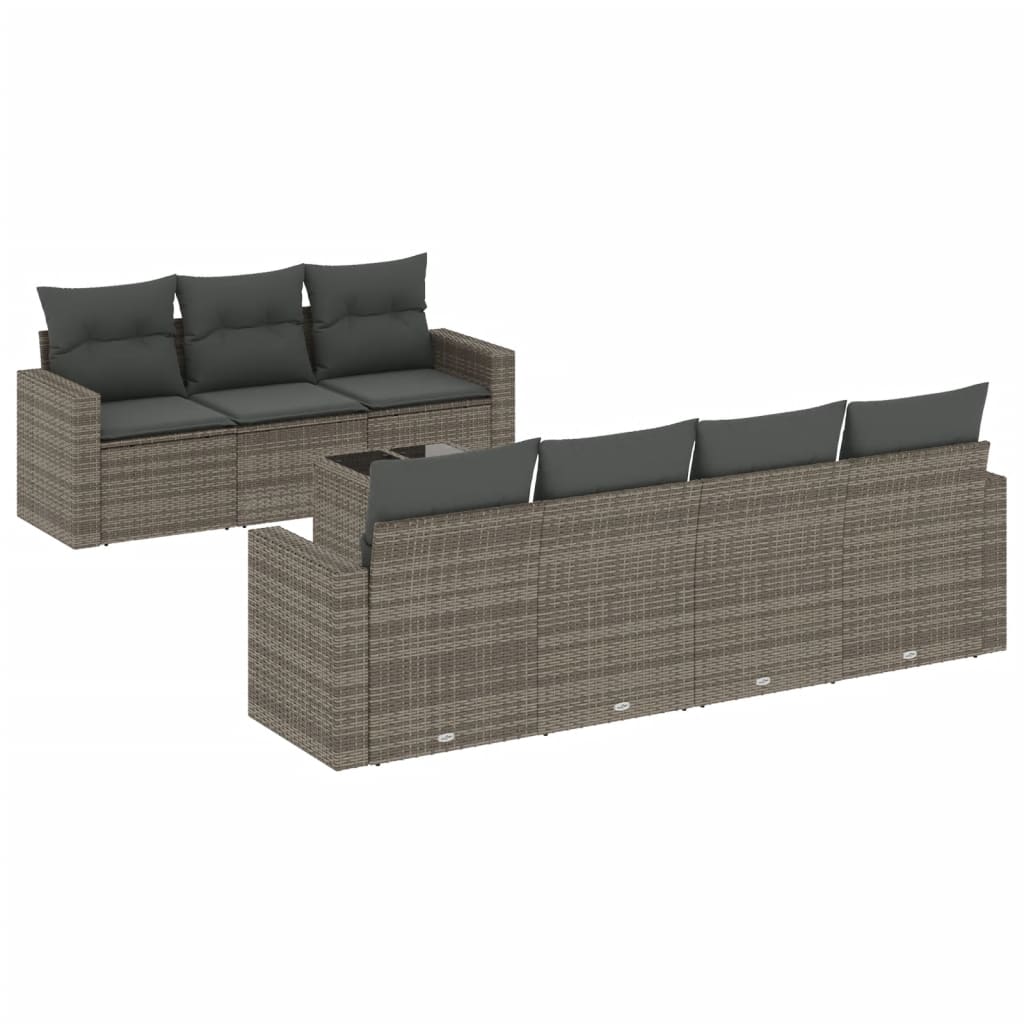 Set Divano da Giardino 8 pz con Cuscini Grigio in Polyrattan 3251067