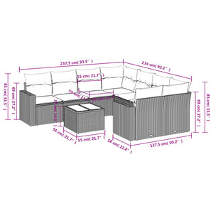 Set Divani da Giardino 9 pz con Cuscini Nero in Polyrattan 3251093