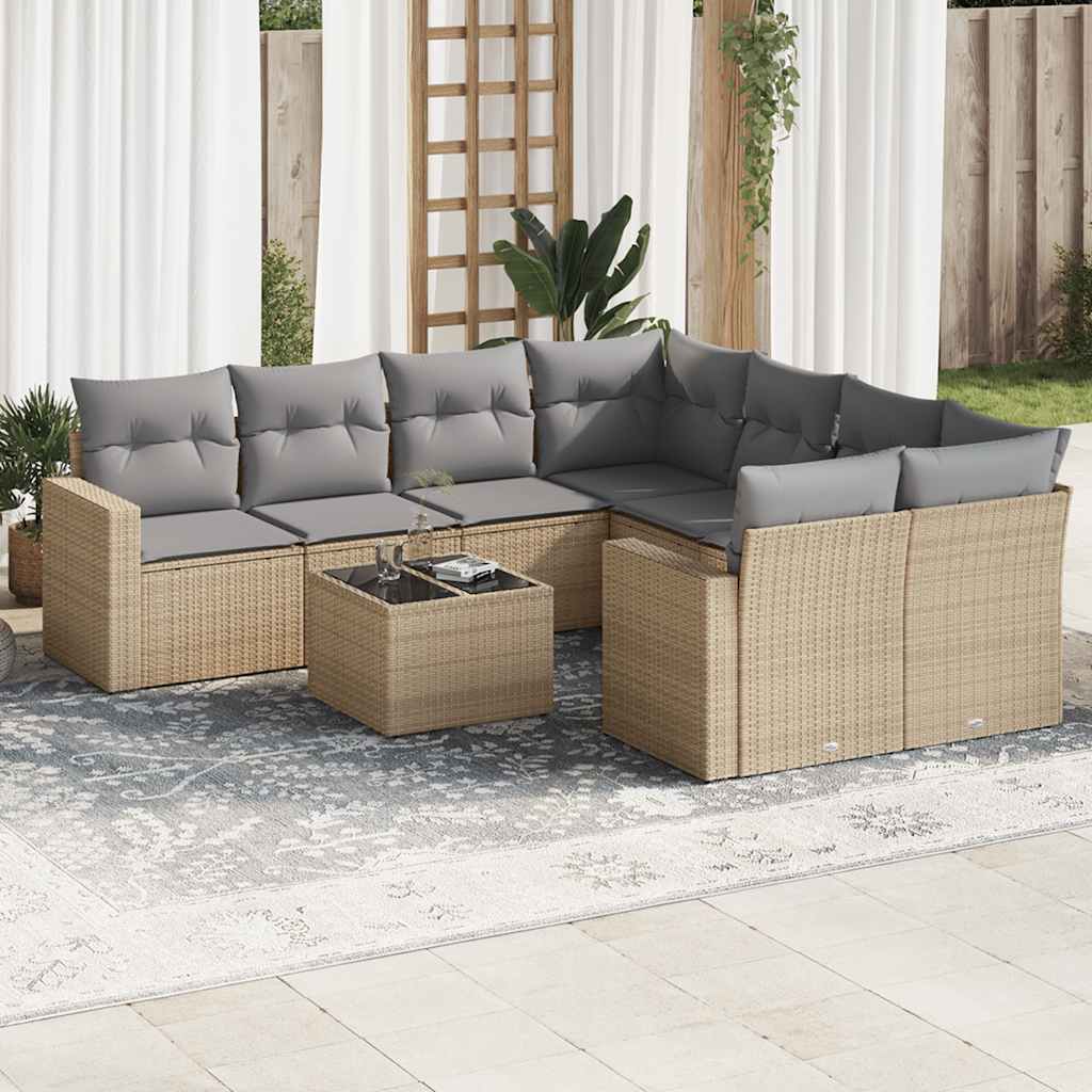 Set Divano da Giardino 9 pz con Cuscini Beige in Polyrattancod mxl 110968