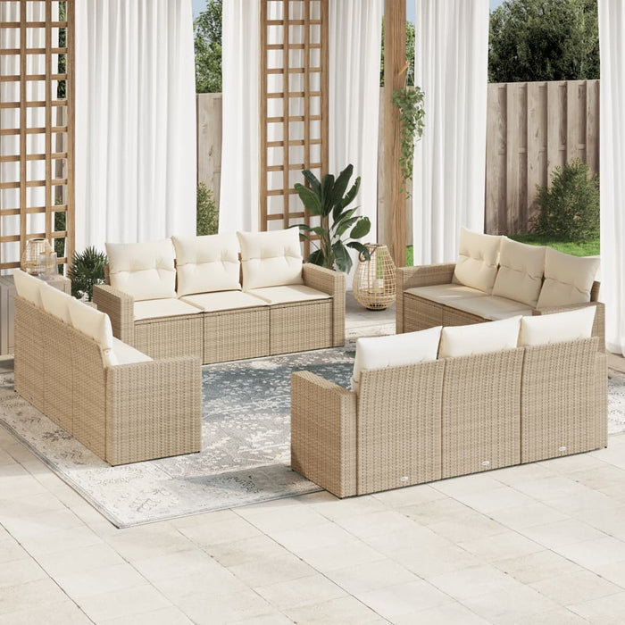 Set Divani da Giardino 12 pz con Cuscini Beige in Polyrattan 3251105