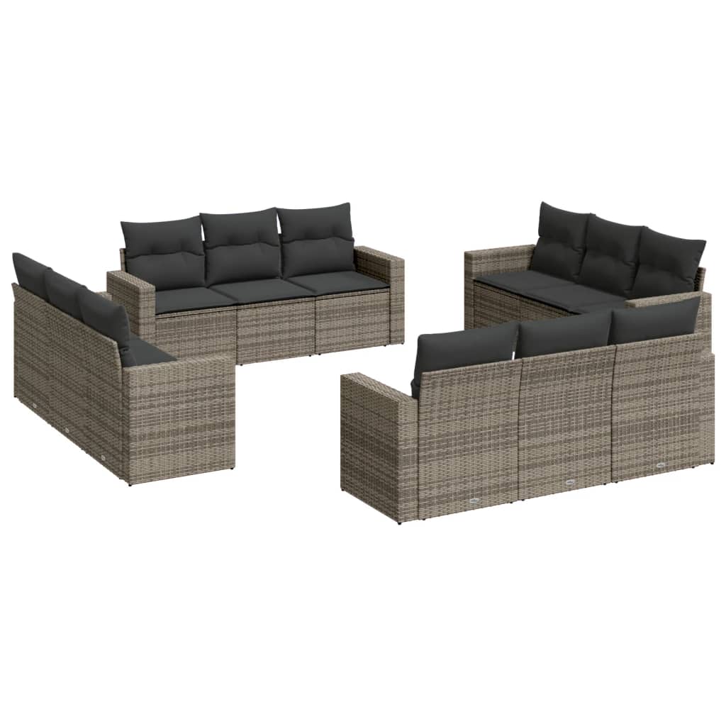 Set Divani da Giardino 12 pz con Cuscini Grigio in Polyrattan 3251107