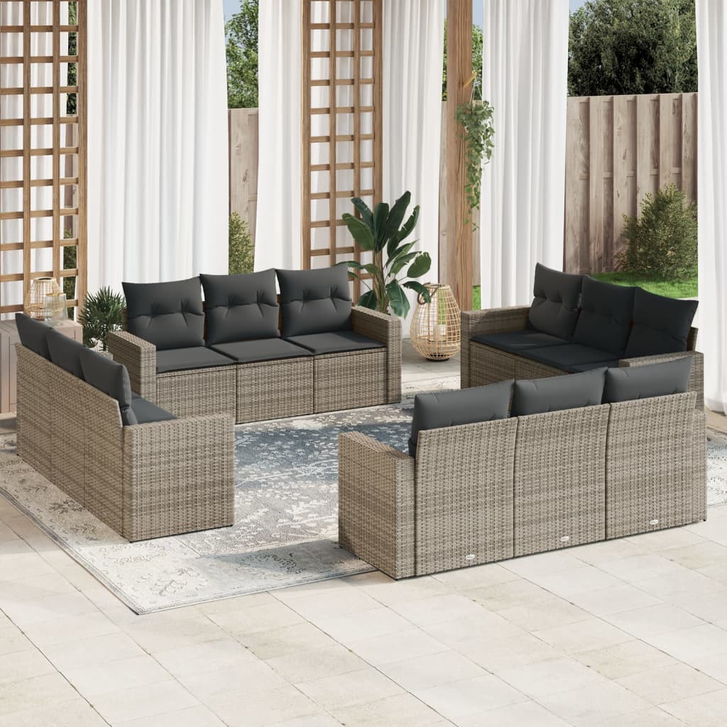 Set Divani da Giardino 12 pz con Cuscini Grigio in Polyrattan 3251107